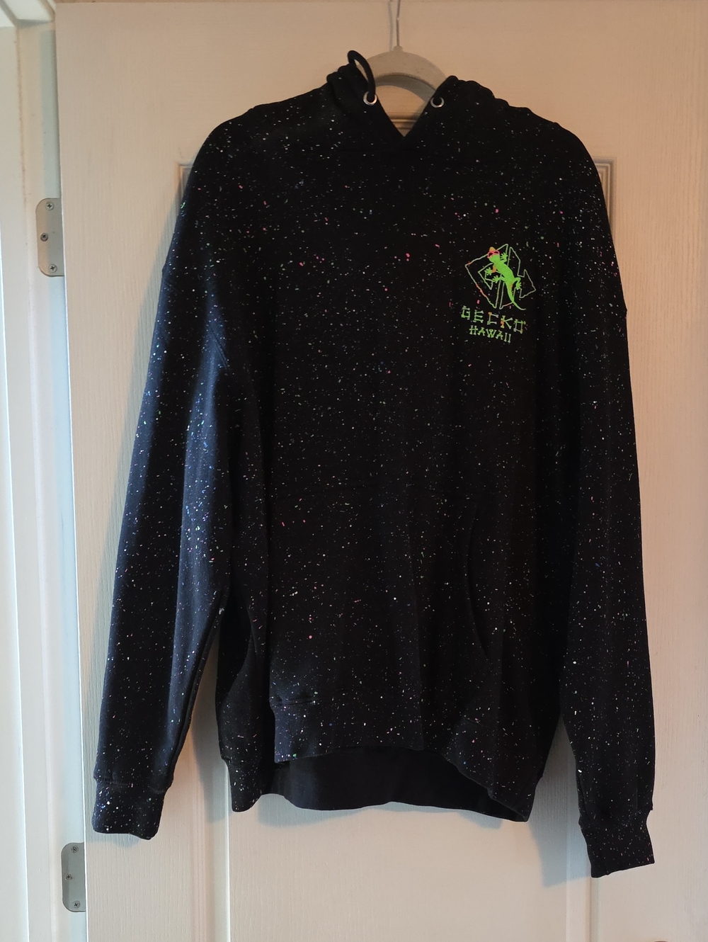 Gecko Hawaii Black Splatter Paint Hoodie with Neon Graphic
